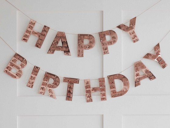 Rose Goude slinger | Happy Birthday decoratie